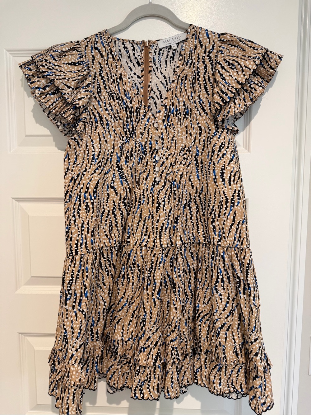 HUNTER BELL Beige, Navy & White Animal-Print Mini Dress
